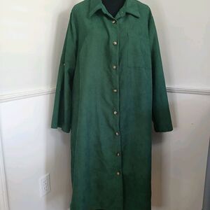 Emery Rose Womens Green Button Up Long Corduroy Jacket/ Dress Plus Size 4XL NWOT